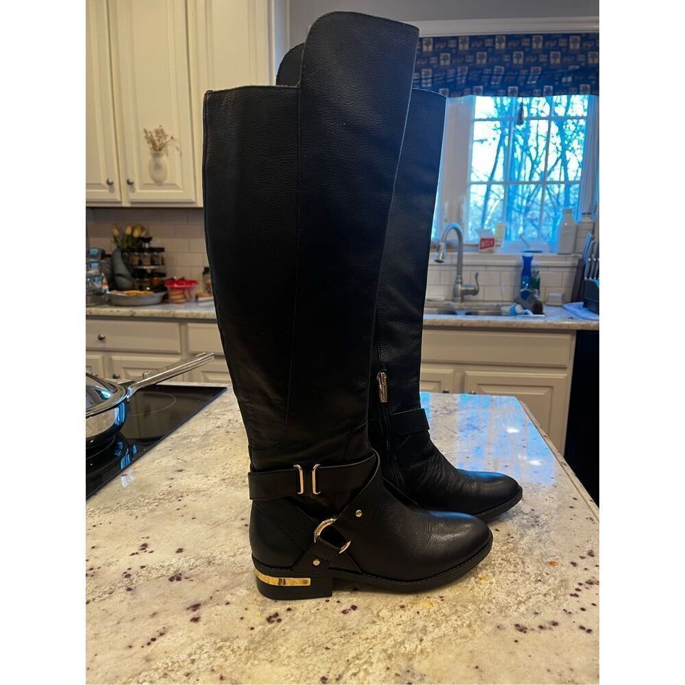 Vince Camuto Preshent Black Leather Tall Riding Boots sz 5.5 MWOt